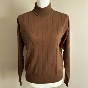 Jennifer Moore Mock Neck Striped Brown Sweater Acrylic/Wool Capsule Classic‎ Top